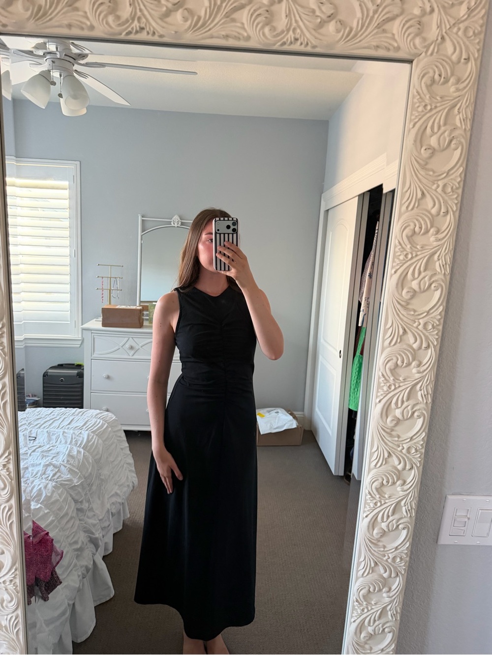 Nordstrom Sleeveless Black Ruched Front Maxi Dress